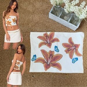 Edikted Floral Tube Top White Lily Butterfly S NWT